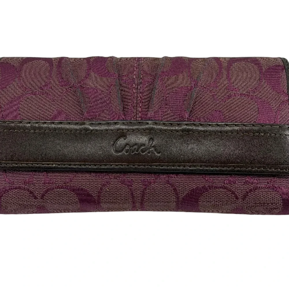 Coach Continental Plum Signature C Canvas & Leather Wallet